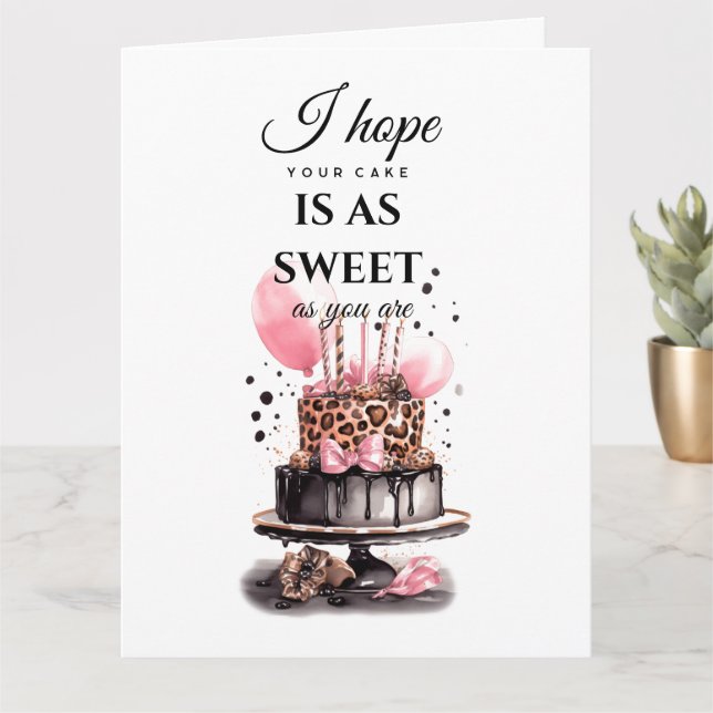 Tarjeta Globo rosa de impresión leopardo de torta de cumpl (Planta pequeña)