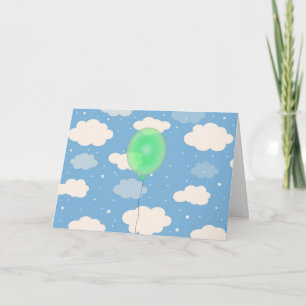 Tarjeta Globo verde lindo y cielo alegre de cumpleaños