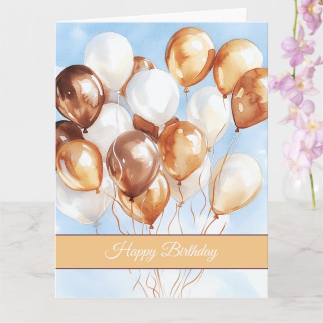 Tarjeta Globos blancos de oro Cielos azules Cumpleaños (Orquídea)