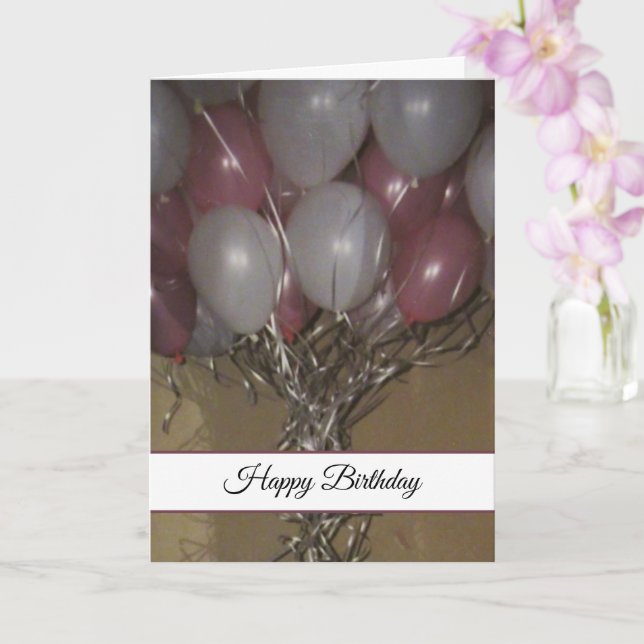 Tarjeta Globos Blancos y Rosados Cumpleaños (Orquídea)