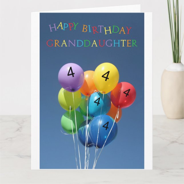 Tarjeta Globos coloreados de 4º cumpleaños (Anverso)