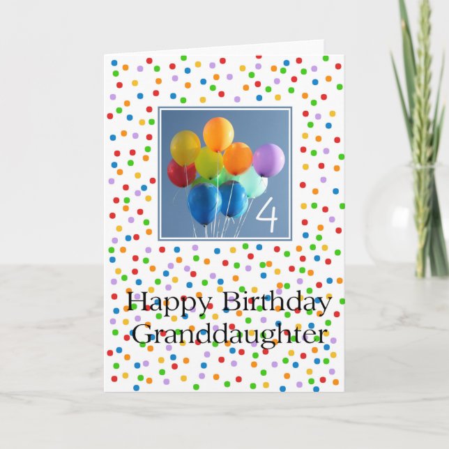 Tarjeta Globos coloreados de 4º cumpleaños (Anverso)