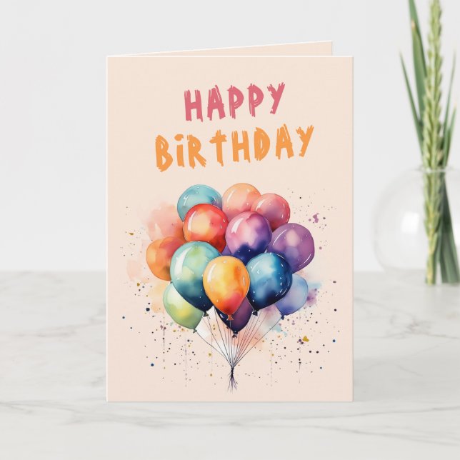 Tarjeta Globos Coloridos Cumpleaños Feliz Niños (Anverso)