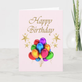 Tarjeta Globos coloridos Gold Stars Feliz cumpleaños
