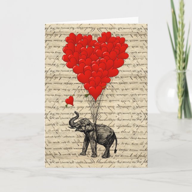 Tarjeta Globos con forma de elefante y corazón (Anverso)