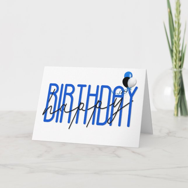 Tarjeta globos contemporáneos de feliz cumpleaños sobre bl (Anverso)