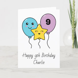 Tarjeta Globos Cute coloridos Noveno cumpleaños