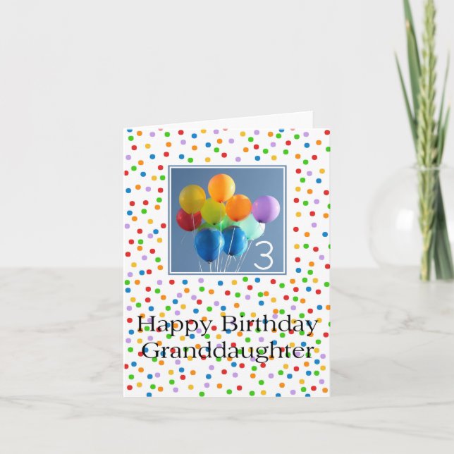Tarjeta Globos de 3 cumpleaños de la nieta (Anverso)