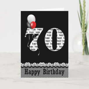 Tarjeta globos de 70 años ramo en negro