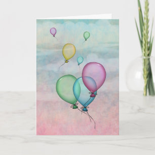 Tarjeta Globos de Acuarela en el Cielo Cumpleaños 