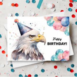 Tarjeta Globos de águila calva y Gorra Fiesta feliz cumple