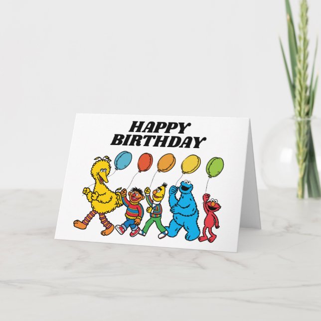 Tarjeta Globos de amigos de Sesame Street Cumpleaños  (Anverso)