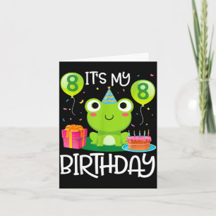 Tarjeta Globos de baile de rana pastel feliz 8 años cumple