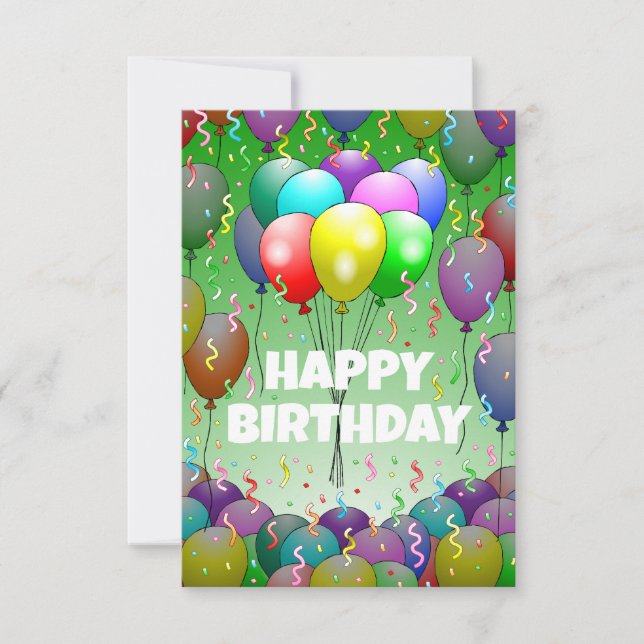 Tarjeta Globos de colores y confeti (Anverso)