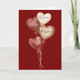 Tarjeta Globos de Corazón Rojo Crema Amor Alegría
