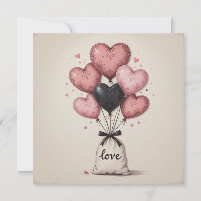 Tarjeta Globos de corazones para San Valentín (Anverso)