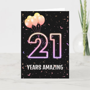 Tarjeta Globos de cumpleaños 21 y Confetti