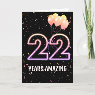 Tarjeta Globos de cumpleaños 22 y Confetti