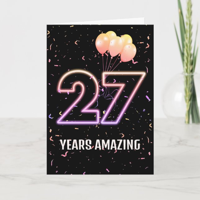 Tarjeta Globos de cumpleaños 27 y Confetti (Anverso)