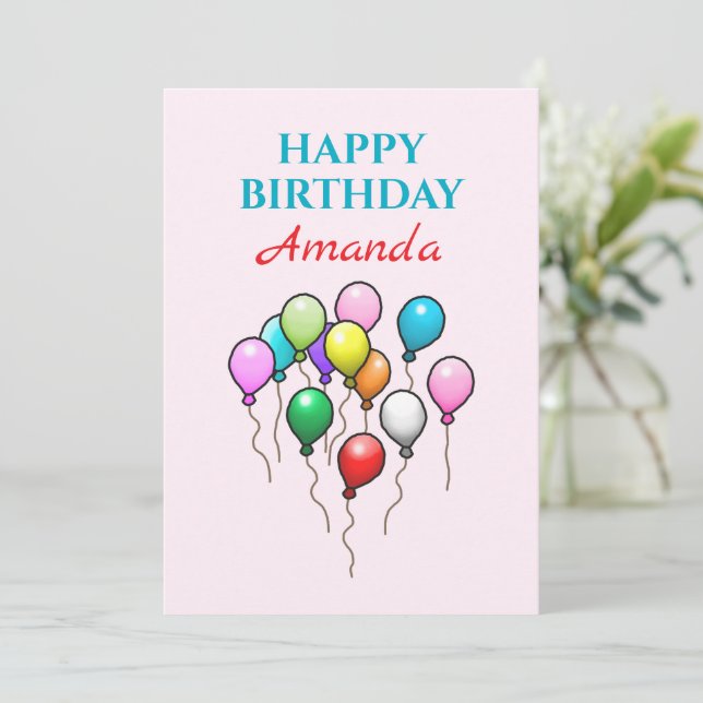 Tarjeta Globos de cumpleaños coloridos (Anverso de pie)