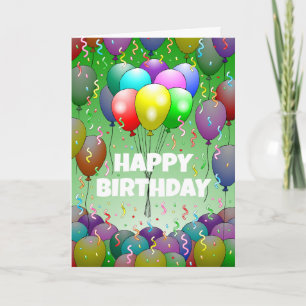 Tarjeta Globos de cumpleaños coloridos y confeti