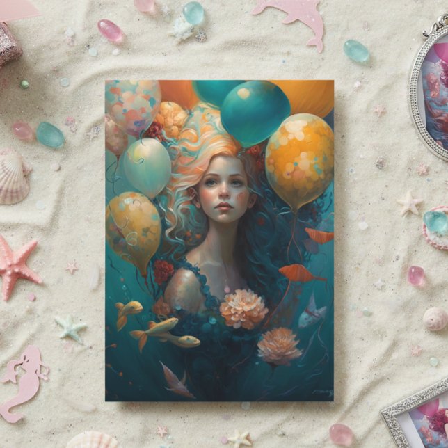 Tarjeta Globos de cumpleaños con pintura de sirenas (Subido por el creador)