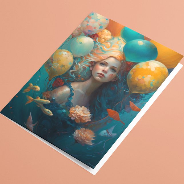 Tarjeta Globos de cumpleaños con pintura de sirenas (Subido por el creador)