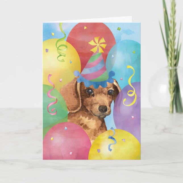 Tarjeta Globos de cumpleaños Dachshund (Anverso)