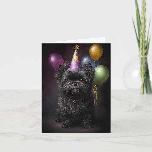 Tarjeta Globos de cumpleaños de Affenpinscher Dog (Anverso)
