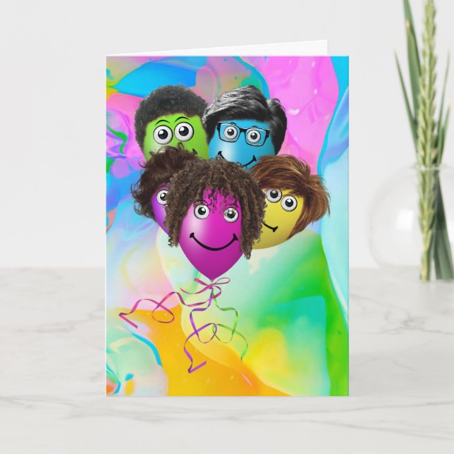 Tarjeta Globos de cumpleaños de personas divertidas de gru (Anverso)