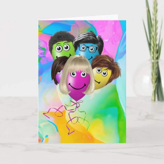 Tarjeta Globos de cumpleaños de personas divertidas de gru (Anverso)