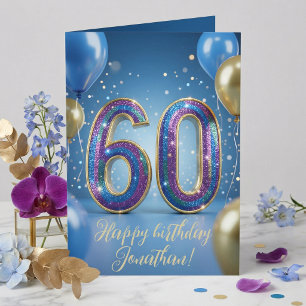 Tarjeta Globos de cumpleaños elegantes azules dorados bril