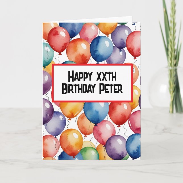 Tarjeta Globos de cumpleaños feliz personalizado WATERCOLO (Anverso)
