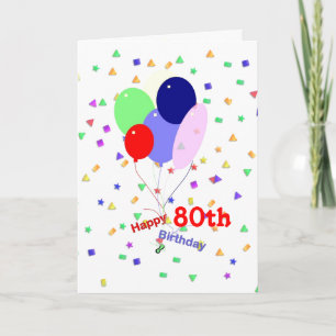 Tarjeta Globos de cumpleaños número 80 coloridos