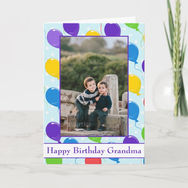 Tarjeta Globos de cumpleaños para foto de la abuela (Anverso)