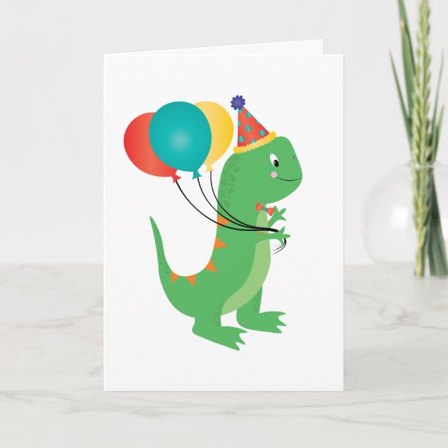 Tarjeta Globos de dinosaurios de cumpleaños felices (Anverso)