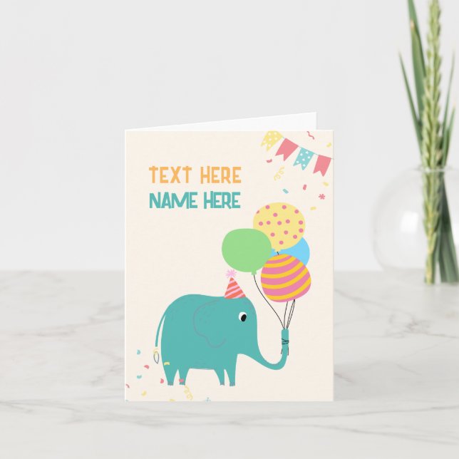 Tarjeta Globos de elefante lindo (Anverso)