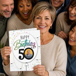 Tarjeta Globos de fotos personalizados para cumpleaños 50