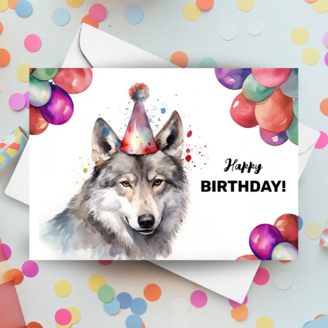 Tarjeta Globos de lobo gris y Gorra Fiesta cumpleaños salv (Subido por el creador)