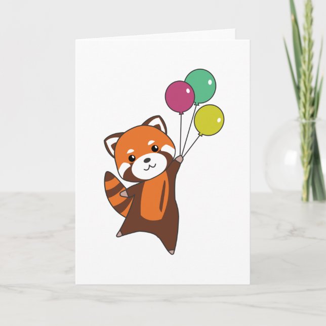 Tarjeta Globos De Moscas Rojas Panda Cutan Animales Para N (Anverso)