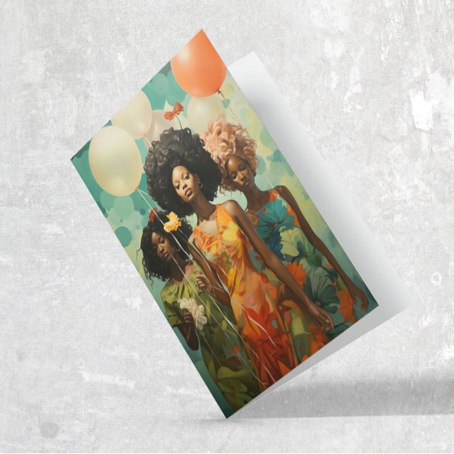 Tarjeta Globos de mujeres afroamericanas felices de cumple (Subido por el creador)