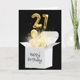 Tarjeta Globos De Oro 21 De Cumpleaños En Caja Blanca