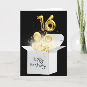 Tarjeta Globos de oro de 16 años en caja blanca