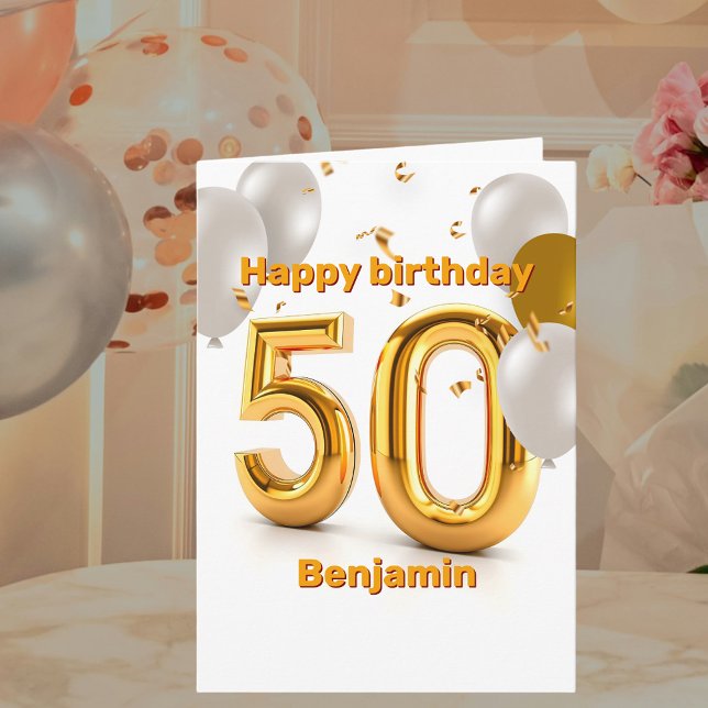Tarjeta Globos de oro y plata Confetti 50 cumpleaños (Subido por el creador)