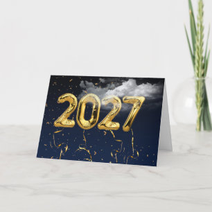 Tarjeta Globos de papel de aluminio dorado 2027 en nubes