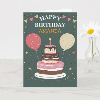 Tarjeta Globos de pastel de cumpleaños feliz personalizado