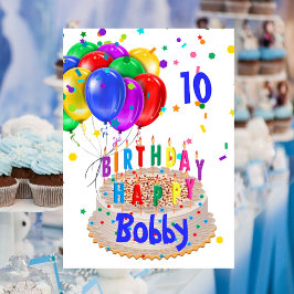 Tarjeta Globos de pasteles de cumpleaños añaden nombre EDA