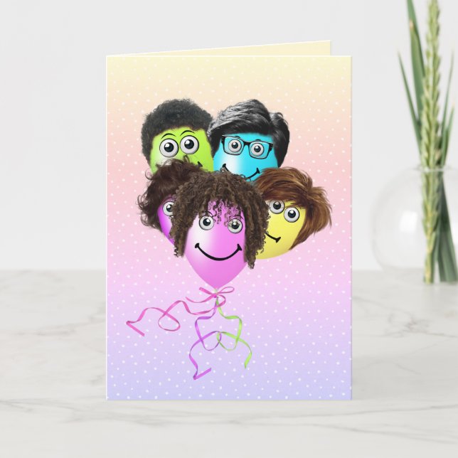 Tarjeta Globos de personas divertidas del grupo (Anverso)