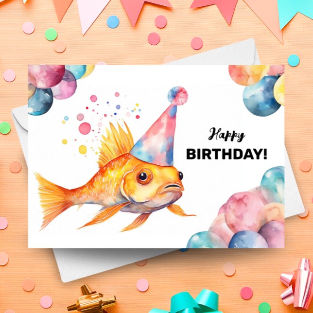 Tarjeta Globos de pescado Koi y Gorra Fiesta Goldfish Cump (Subido por el creador)