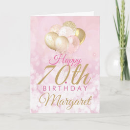 Tarjeta Globos de Purpurina rosa glamoroso 70 cumpleaños